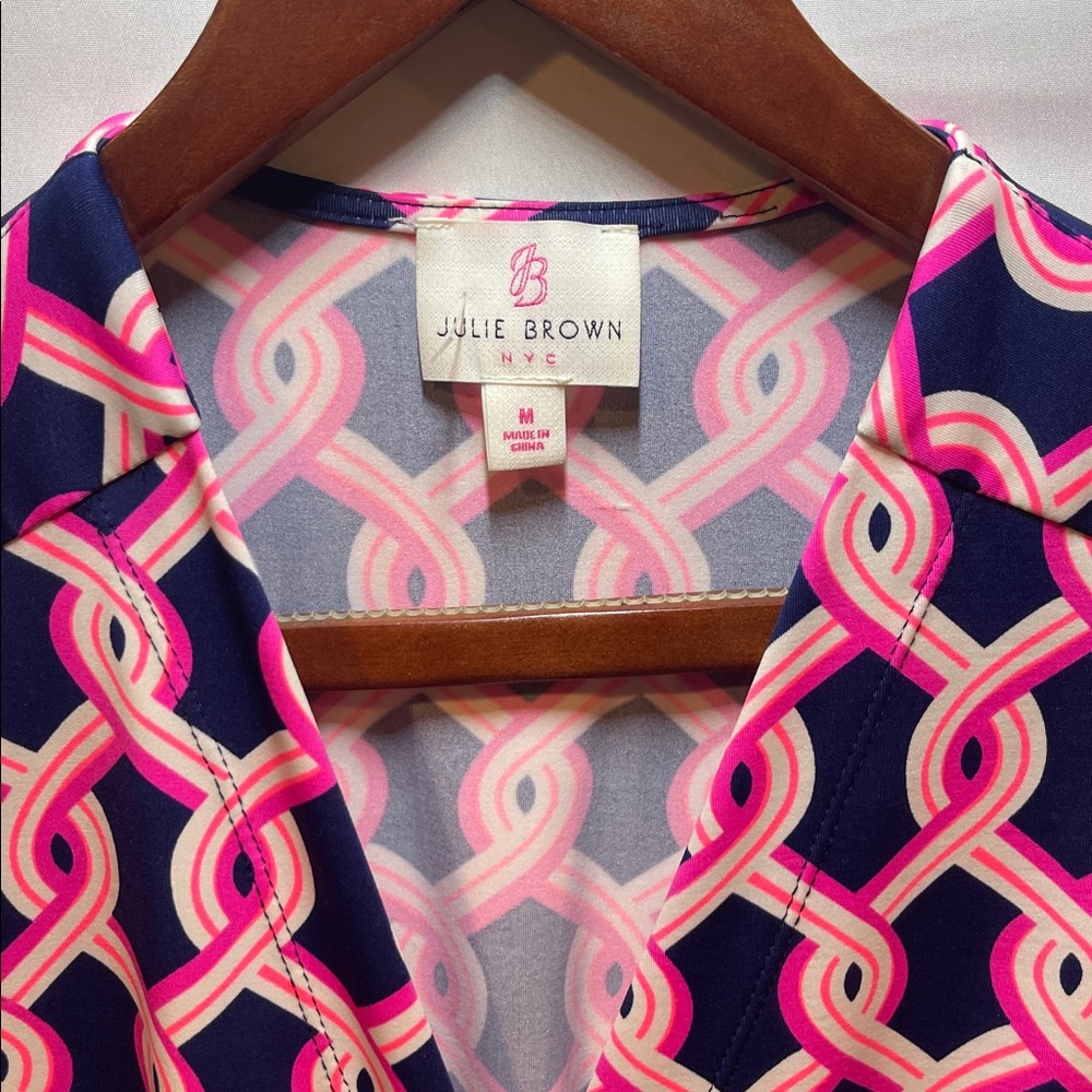 Julie Brown NYC Navy and Pink Geometric Tie-Waist Romper size M - Picture 3 of 5